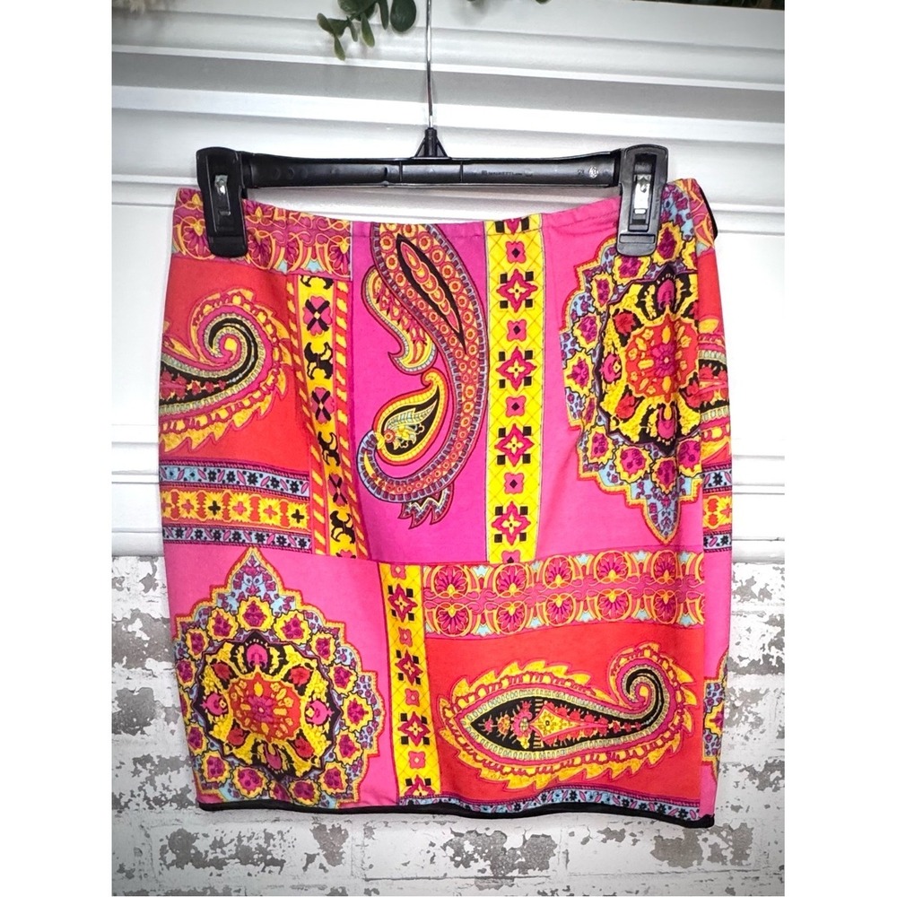 Linda Segal Bright Pink Paisley Print Women's Skirt Size 4